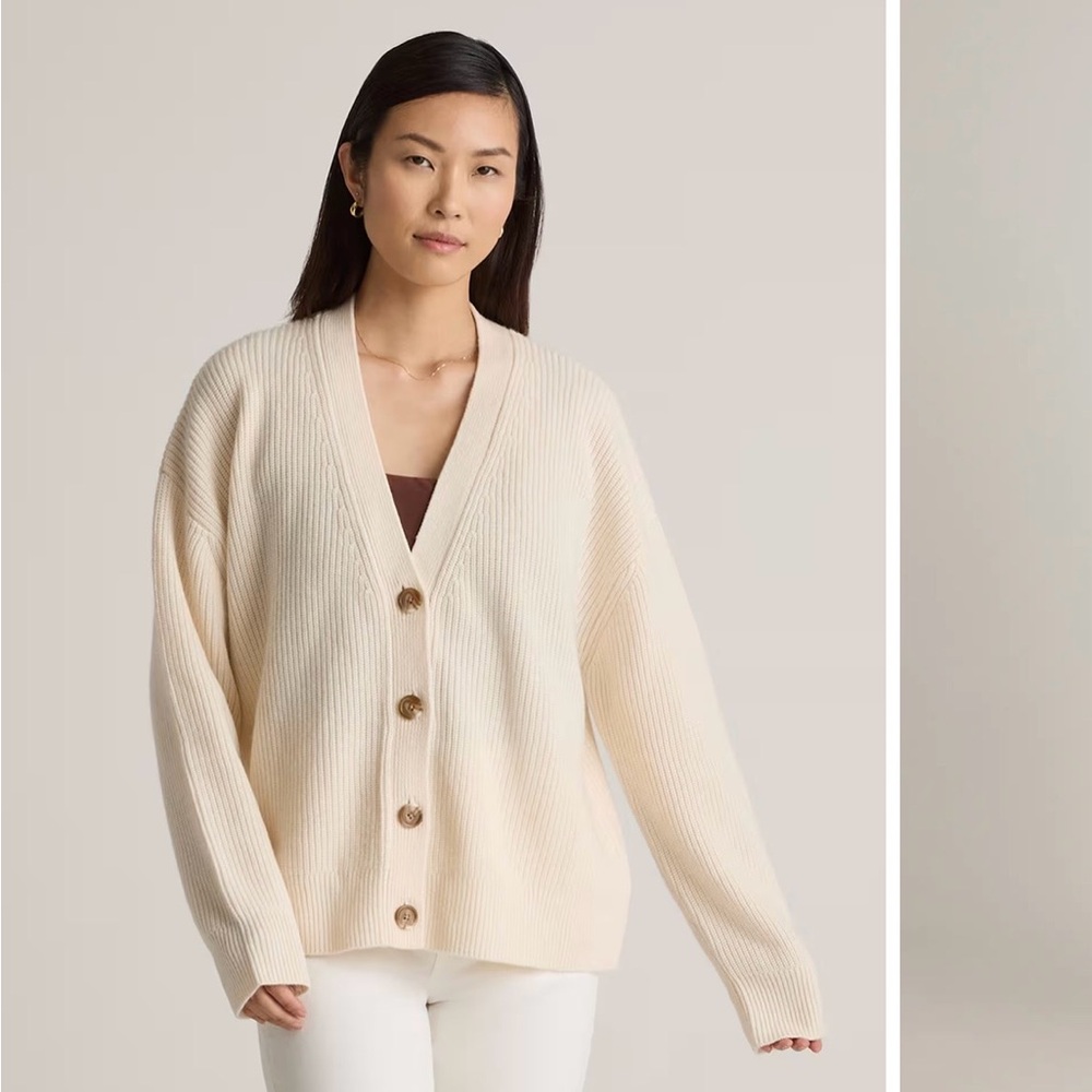Quince Mongolian cashmere fisherman boxy cardigan sweater - Picture 2 of 8